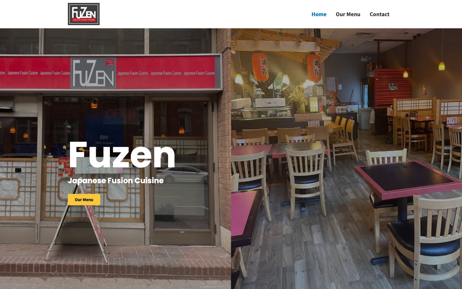 Fuzen: Japanese fusion on Front St East, storefront and menu front and centre